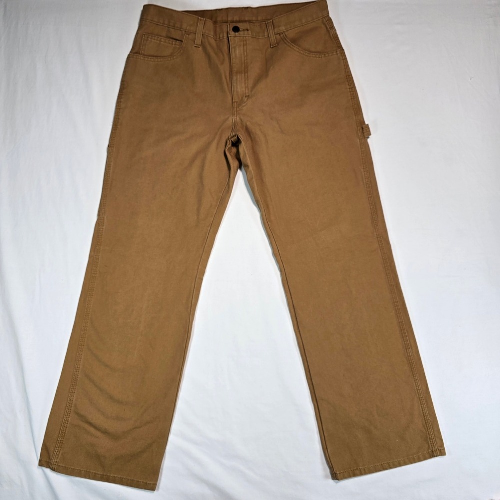 Dickies Mens Carpenter Pants Duck Brown Cotton Canvas Utility Workwear 33x30